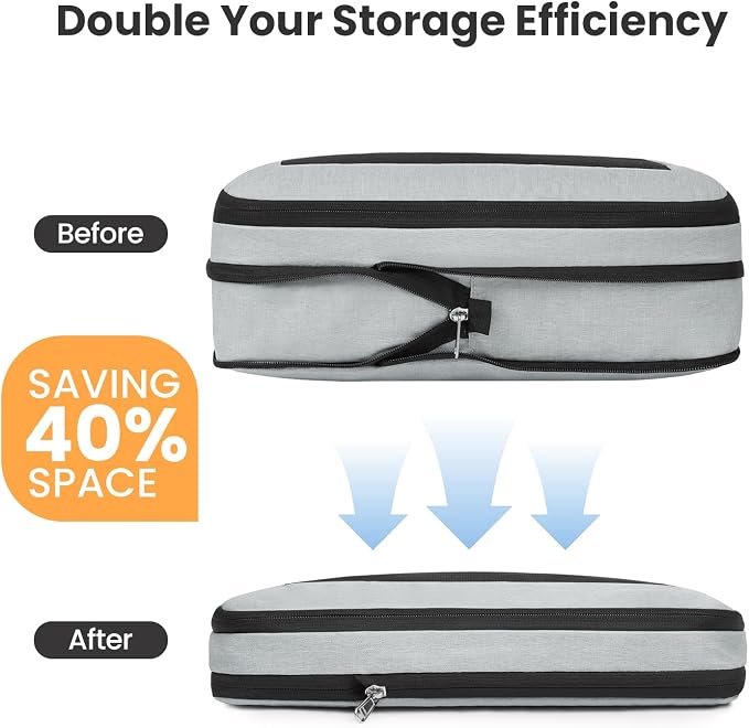 BAGAIL 8 Set Compression Packing Cubes, Expandable Luggage Organizer Bags for Travel Accessories (Gray) - Image 2
