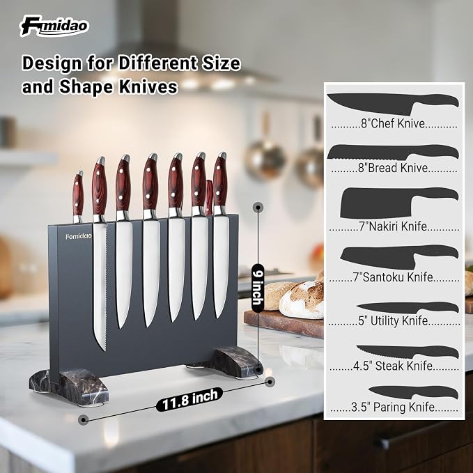 Magnetic Knife Holder Block,Black Magnetic Knife Stand for Kitchen Counter Top,Double Sided Stainless Steel Knife Storage,Strong Magnet Knife Rack - Image 3