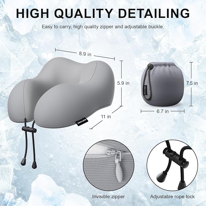 urnexttour Travel Pillow for Airplane Memory Foam Neck Pillow, Soft & Support Travel Pillow for Travelling, Sleeping Rest, Car, Train and Home Use (Grey) - Image 5