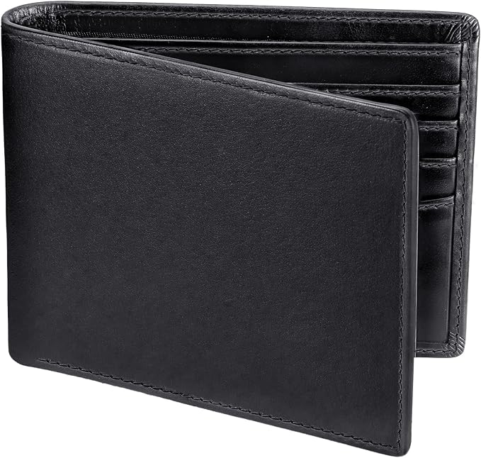 RUNBOX Men's Full Grain Leather Bifold Wallet - Crazy Horse RFID Blocking Slim Wallet with 2 ID Windows, 12 Card Slots & Dual Cash Pockets, Gift for Men by RUNBOX