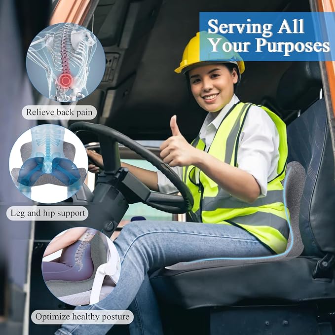Seat Cushion with Lumbar Support Pillow, Back and Seat Cushion for Office | Ergonomic L-Shaped Car Seat Cushion for Cars, Wheelchairs, Truck Seat Cushion for Sciatica & Lower Back Pain Relief - Image 2