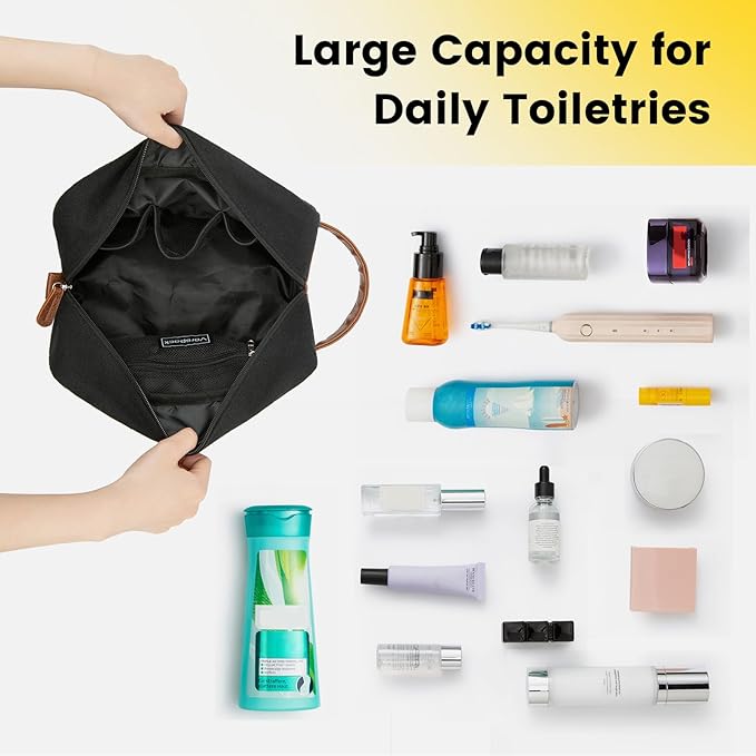 Vorspack Canvas Travel Toiletry Bag for Men, Medium, Black | Water-Resistant Travel Bag for Toiletries, Large Capacity, Organized Compartment, Suitable for Shaving, Grooming, Accessories - Image 6