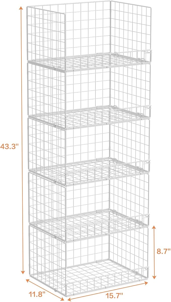 Yociyoga 5-Tier Stackable Closet Organizers and Storage Basket - Foldable Closet Shelf Organizer System, Space-Saving Clothes Storage Bins Drawer Organizer for Wardrobe, White (Patent 30022416) - Image 7