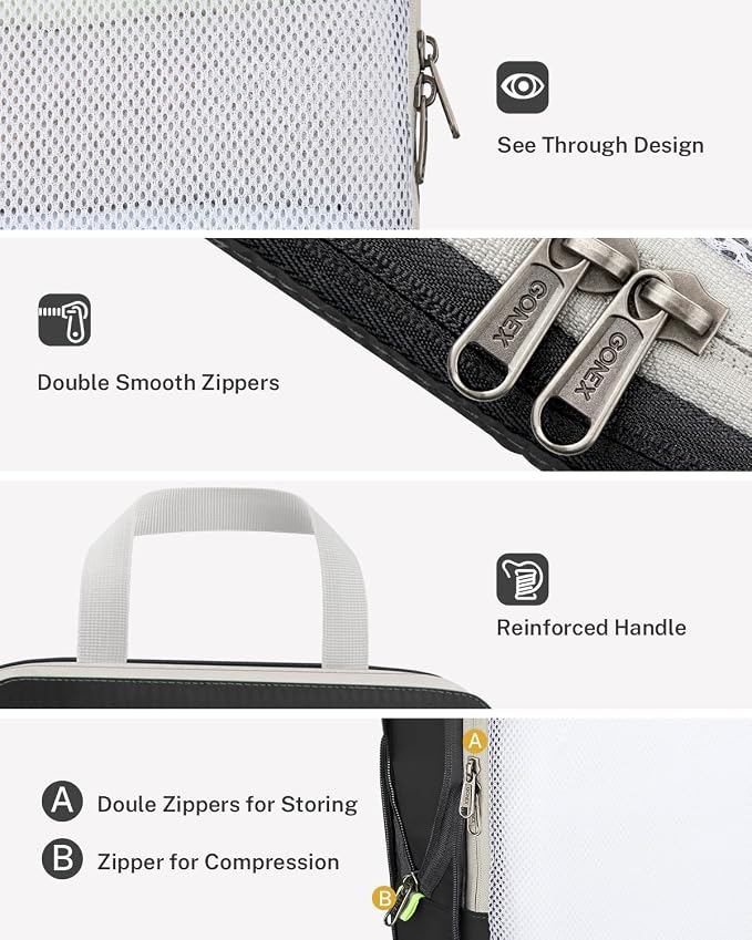 Gonex Compression Packing Cubes for Travel, Mesh Bags Luggage Organizers | Set of 4/5/6/7/10 for Essentials, Extensible, Fits 20"Carry-on Suitcases, See-through Mesh, Double Zipper Compression - Image 5