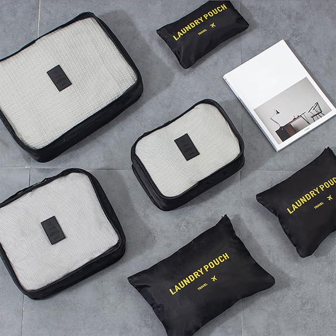 6 Set Packing Cubes for Travel Luggage Packing Bags Reusable Lightweight Suitcase Organizer Cubes Set for Travel Accessories (Black) - Image 8