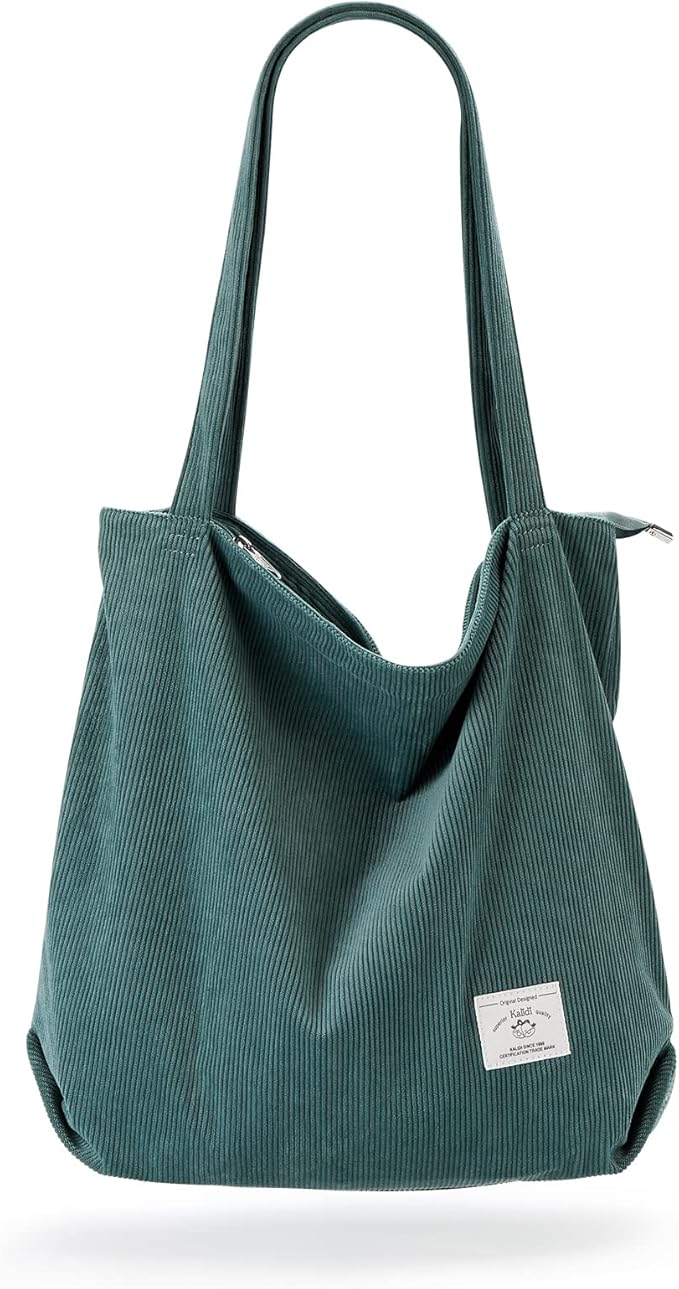 KALIDI Women Corduroy Tote Bag Zipper Casual Tote's Handbag Big Capacity Shoulder Bag with Pockets by KALIDIFANCYFOREST