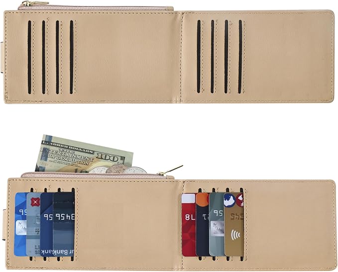 Chelmon Women's RFID Slim Card Holder Wallet | Thin Bifold Multi Card Case with Zipper Coin Pocket Purse for Women(Khaki) - Image 5