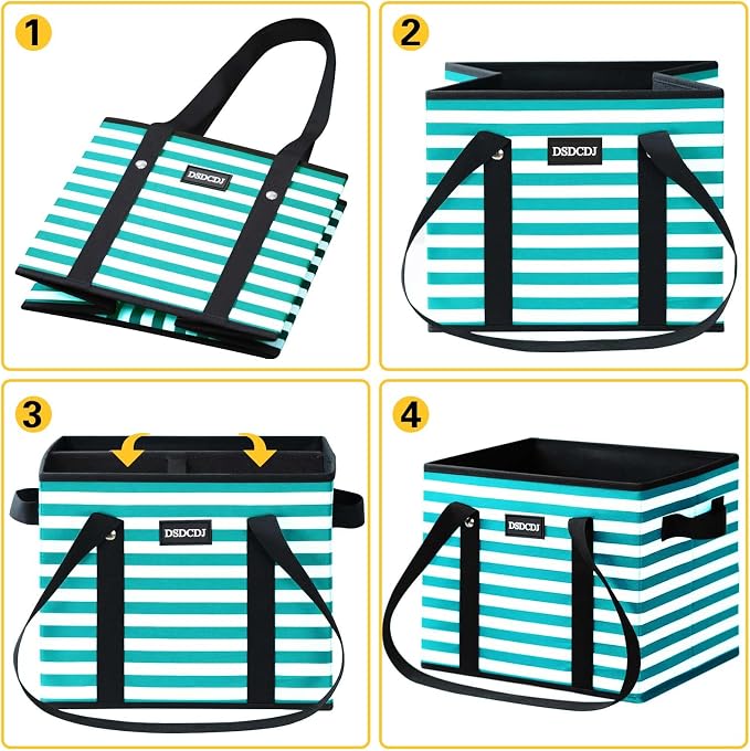 Reusable Grocery Bags 3 Pack - Heavy Duty Reusable Shopping Bags with Hard Bottom & Long Handles, Foldable Utility Tote Bag with Box Shape to Stand Up, 13x10.23x11in, Stripe Green - Image 8