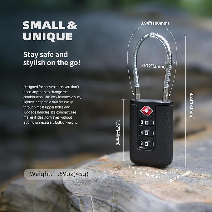 Luggage Locks TSA Approved 2 Pack, Small Padlock Combination, TSA Locks for Luggage, Cabel Combo Padlock with Code, for Suitcase, Backpack Zipper, Locker, Gun Case, Ammo Can (Black+Blue) - Image 3
