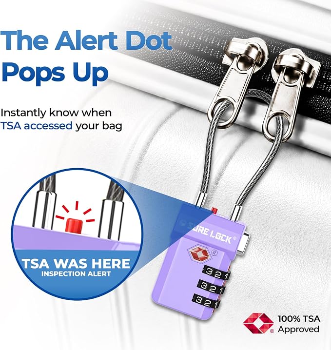 SURE LOCK TSA Approved Luggage Locks with Open Alert Indicator, 3 Digit Combination Cable Travel Lock for Suitcase, Backpack, Gym Locker, Toolbox, Carry On & Travel Bag - Image 3