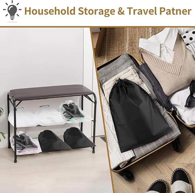 50 Pack Shoe Bags for Travel, Black Travel Shoe Bags for Packing Waterproof | 15.7" x 11.8" Large Portable Drawstring Travel Shoe Storage Bag Travel Essentials Women for and Men - Image 7