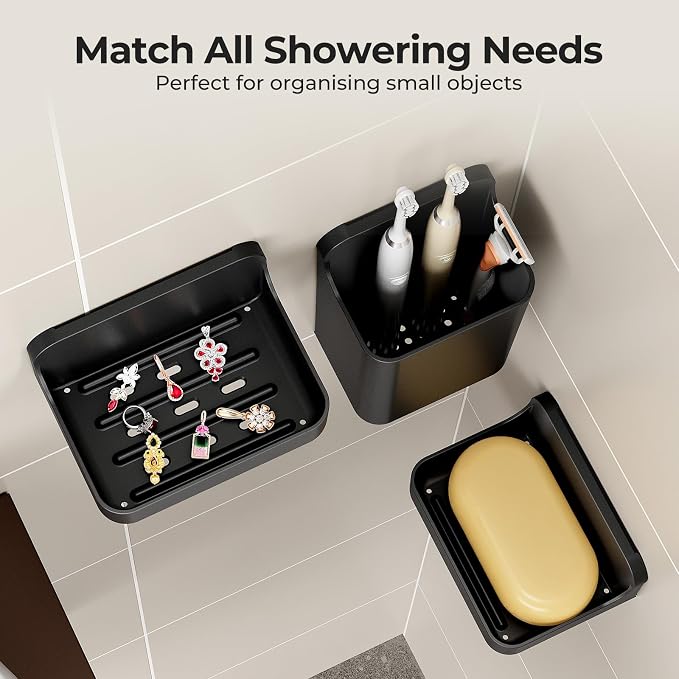 Orimade Shower Caddy 5-Pack, No-Drill Adhesive Shelves for Bathroom, Rustproof ABS Storage Organizer Set, Black - Image 3