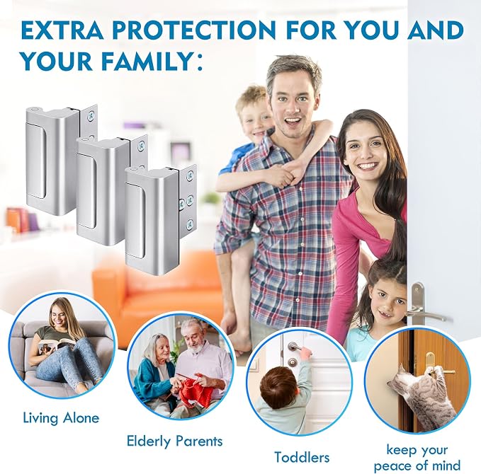 Door Reinforcement Lock, 3 Pack Front Door Child Proof Security Latch | Inward-swing fit, 800 lbs Force, Child Safety Use, Aluminum Body, Adult Quick Release, Screws Included, Home Safety & Privacy - Image 7