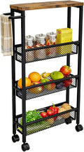 Slim Rolling Cart 4 Tier Narrow Storage Cart on Wheels with Handle | Lockable Wheels, Wood Top Panel, Metal Frame Utility Carts for Kitchen, Dining, Living, Home Office, Laundry Room by AZERPIAN