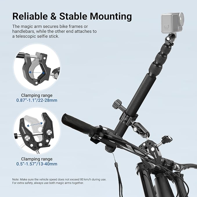 NEEWER Motorcycle Mount Accessories Kit Compatible with GoPro Insta360 DJI, Bike Tail Handlebar Invisible Selfie Stick Double Clamp Holder with Action Camera Adapter for POV Video Recording, GP-30 - Image 5