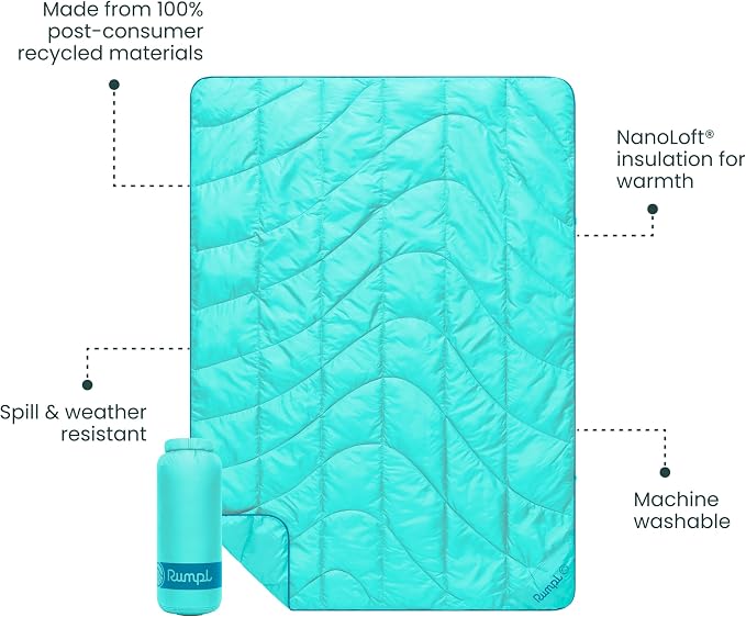 Rumpl Travel Puffy Ultra-Packable Blanket, Seafoam | Travel-Size Warmth and Comfort, Ultra-Packable Recycled Puffy Blanket with NanoLoft Insulation for Planes and Trains - Image 3