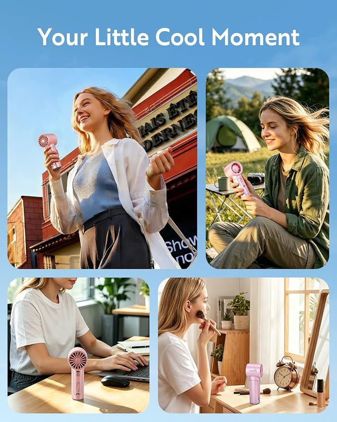 Handheld Portable Fan, 5000mAh Rechargeable Powerful Mini Fan | Up to 18 Hours Runtime, Smart LED Display, 0-100 Adjustable Speed, Pocket Turbo Personal Fan for Makeup, Travel, Outdoor - Image 6
