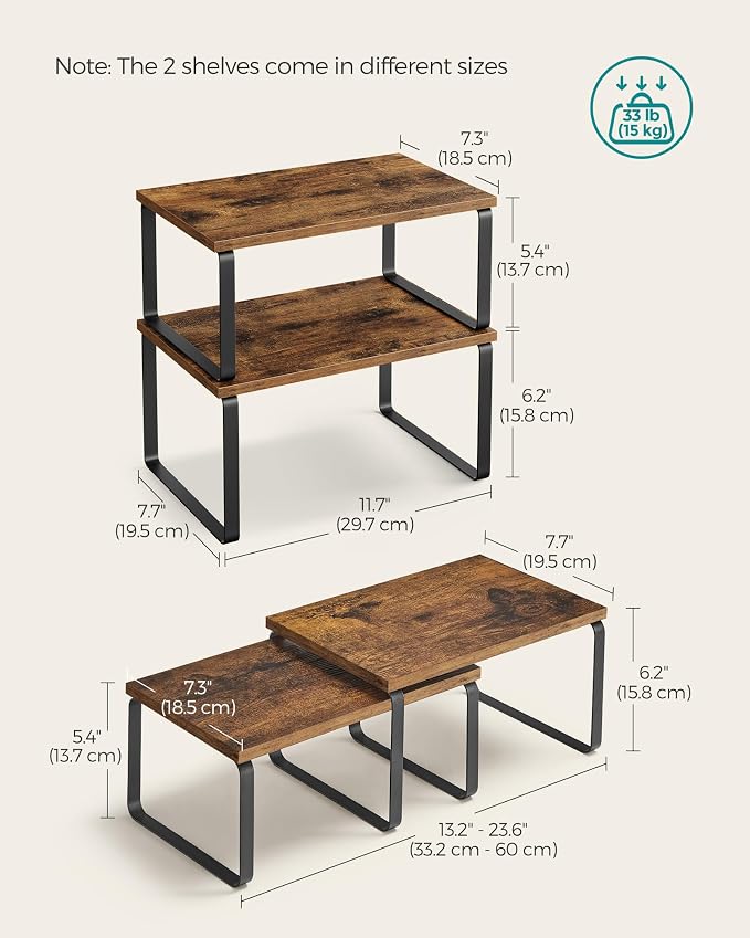 SONGMICS Cabinet Organizer Shelf, Set of 2 Spice Rack, Kitchen Storage | Kitchen Counter Storage Spice Rack, Particleboard, Steel, Tan and Black, BYSTRO Collection UKCS020X01 - Image 6