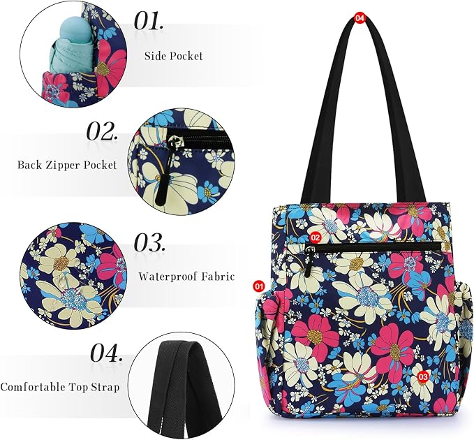 HUA ANGEL Floral Tote Bag - Casual Shoulder Bag Daily Tote Bag with Zipper Gym Travel Shopping Work Handbag for Women - Image 4