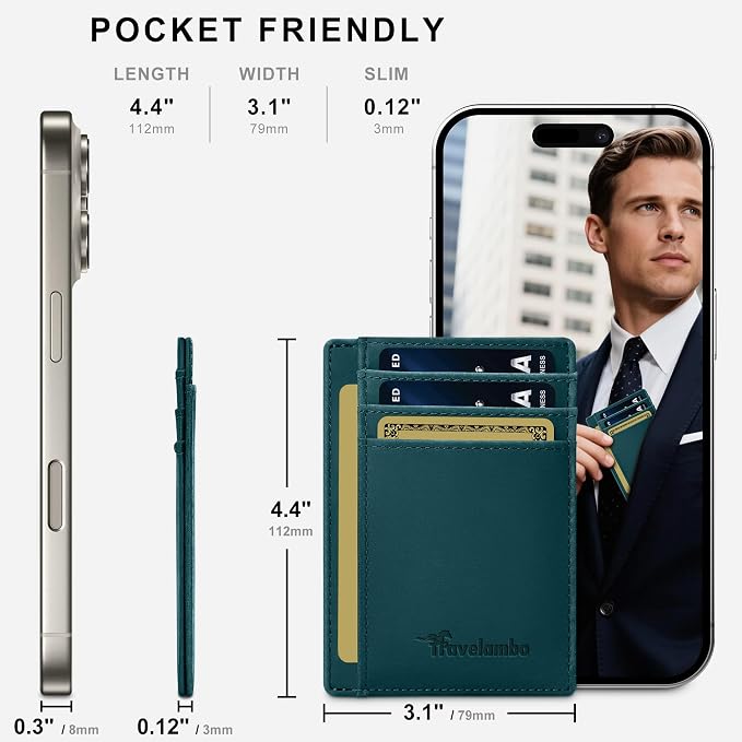 Travelambo 100% Genuine Leather Wallet for Men and Women, Slim Minimalist RFID Blocking Front Pocket Credit Card Holder with Gift Box - Image 5