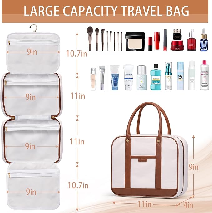 Hanging Travel Toiletry Bag,Large Capacity Cosmetic Travel Toiletry Organizer for Women with 4 Compartments & 1 Sturdy Hook,Perfect for Travel/Daily Use/Christmas - Image 3