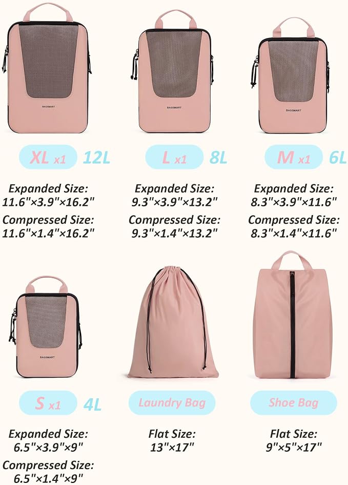 BAGSMART Compression Packing Cubes for Travel, 6/5/4set Lightweight Packing Organizers, Summer Travel Essentials Suitcase Organizer Bags Set - Image 2