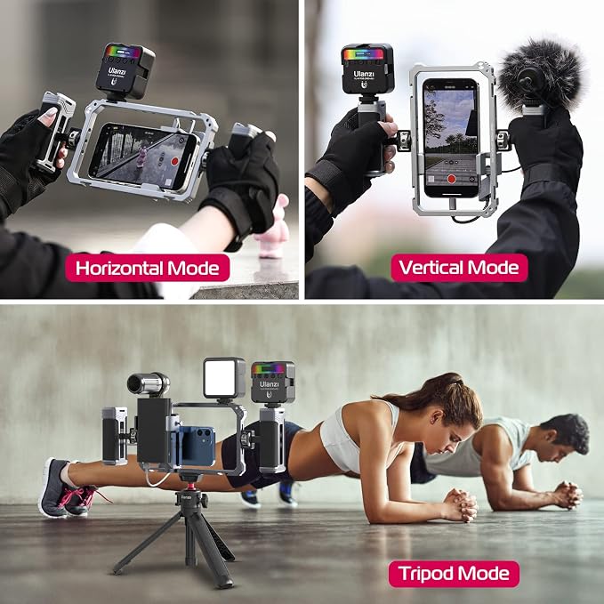ULANZI Universal Phone Video Rig Kit with Handles, Aluminum Handheld Stabilizer Phone Video Filmmaking Grip for Video Maker Videographer with Cold Shoe for iPhone 16 15 14 13 Mini Pro Max 8 Plus - Image 7