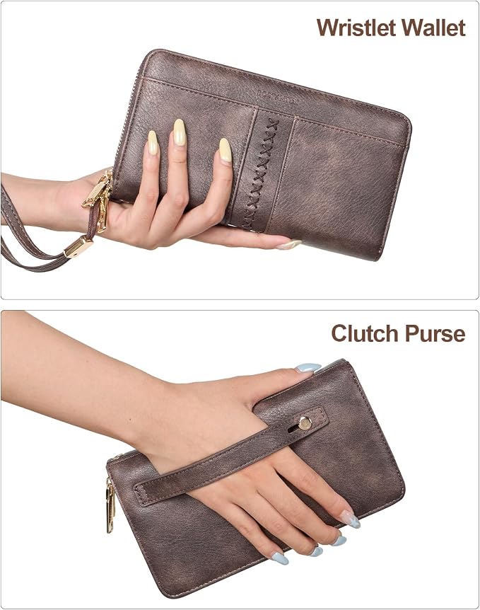BOSTANTEN Wristlet Wallets for Women RFID Large Capacity Clutch Wallet | 24 Card Slots, 2 Zipper Pockets, Phone ＆ Card Holder, Zip Around, Hand Strap, Vegan Leather, Great Gifts - Image 2
