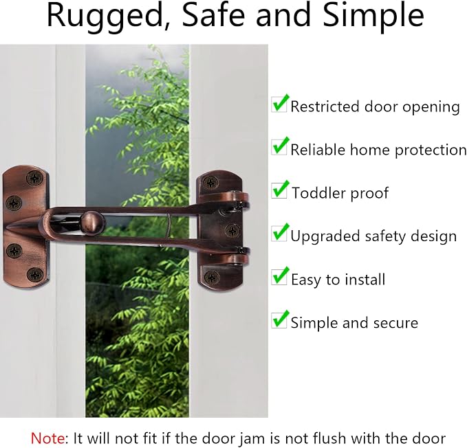 Topbuti Home Security Door Lock, 2 Pack Latch Guard Clasp Front Door Locks for Kids, Home Reinforcement Lock for Swing-in Doors, Hotel Door Latches, Thicken Solid Aluminium Alloy, Classic Bronze - Image 7