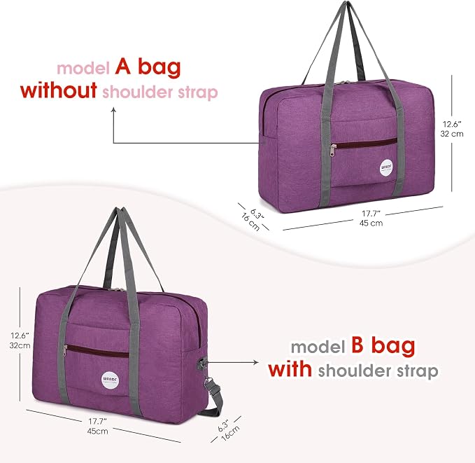 WANDF Personal Item Travel Bag, Carry On Duffle Bag Women | 18x14x8 inches, Airline Underseat Aprroved, Weekend Overnight Trips, Lightweight Packable - Image 3