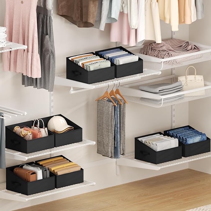 DIMJ Trapezoid Storage Bins for closet shelves, Closet Organzier Bins with Handle, Foldable Closet Storage Bins Basket, Closet Organizers and Storage for Toys, Books, 6 Packs, Black - Image 6