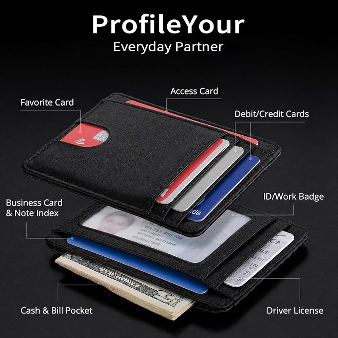 Slim Minimalist Front Pocket RFID Blocking Leather Credit Card Holder, Small Compact Wallet with ID Window for Men and Women (Black) - Image 4