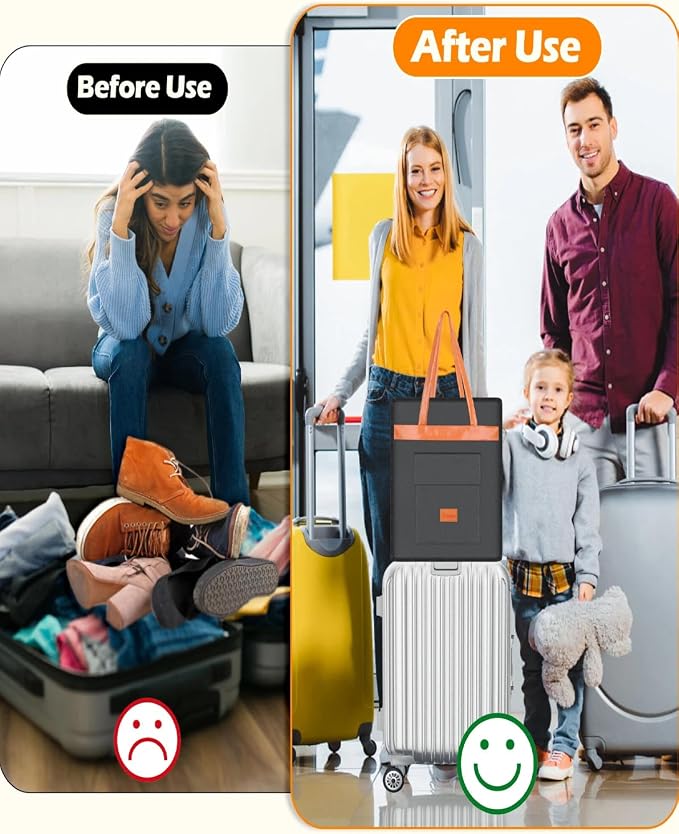 Yotako Shoe Bag for Travel with Leathers Handle Grey | Shoe Organizer with Pockets,3 in 1 Hanging Luggage Shoe Storage Bag,Travel Shoe Bag for Women Men Fit 6 PCS Shoes - Image 2