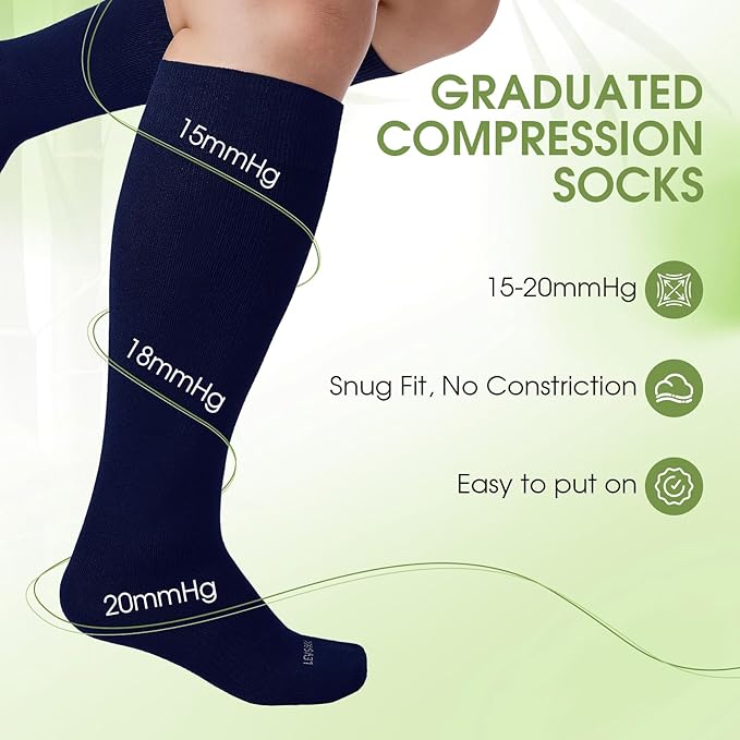 LEVSOX Wide Calf Compression Socks for Women&Men Plus Size 15-20mmHg Knee High Large Support Stockings for Circulation - Image 4