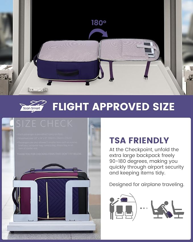 LOVEVOOK Large Travel Backpack for Women, TSA Carry on Backpack for Airplanes, 40L Personal Item Travel Bag for Women fits 17" Laptop,Waterproof Carry on Bag Airplane Approved with 3 Packing Cubes - Image 2