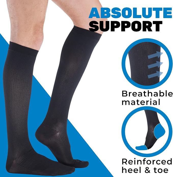 ABSOLUTE SUPPORT Cotton Knee High Compression Hose 20-30mmHg | Made in USA opaque dress socks, men & women, for varicose veins, circulation, swelling, pregnancy, leg pain, travel, A105 - Image 4