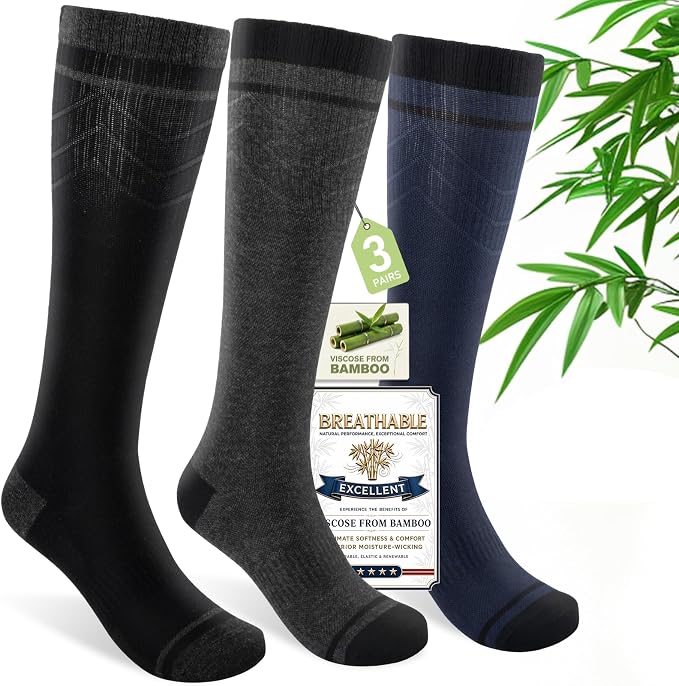 SONORAN Bamboo Viscose Compression Socks for Women & Men (3 Pairs) 15-20 mmHg Knee High Support for Nurses, Travel, Pregnant by Sonoran