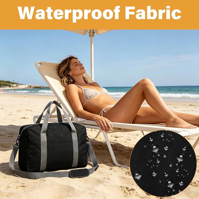 30L Foldable Underseat Travel Duffel Bag 17.3"x13.8"x7.9" – Lightweight Carry on Luggage for Women and Men, Waterproof Overnight Bag, Gym Sport Holdall, Hospital Tote with Trolley Sleeve, Black - Image 6