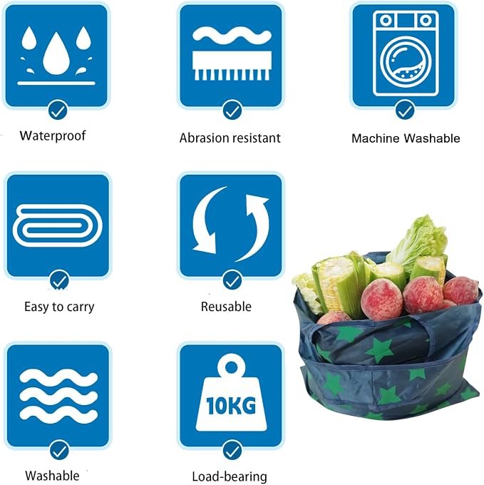 DXMWWTP 6 Pcs Foldable Reusable Shopping Bags,Tote Bags, Grocery Bags with Hook, Eco-friendly Travel Recycle Shopping Bags in Pocket, Waterproof and Machine Washable for Daily Shopping Supplies - Image 6