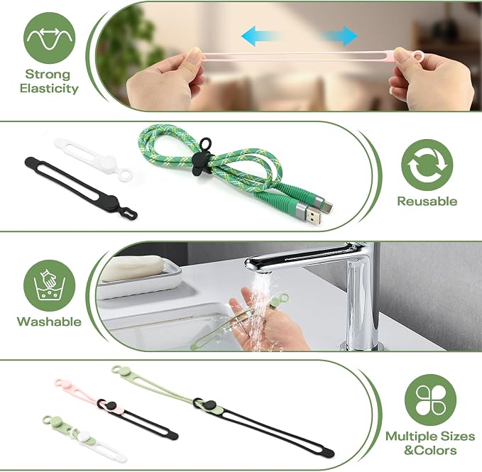 30Pcs Reusable Silicone Cable Ties 4.2in Wire Organizers for Cords, Charging Cables, USB Data Cables Electrical Cord Management 6Colors - Image 3