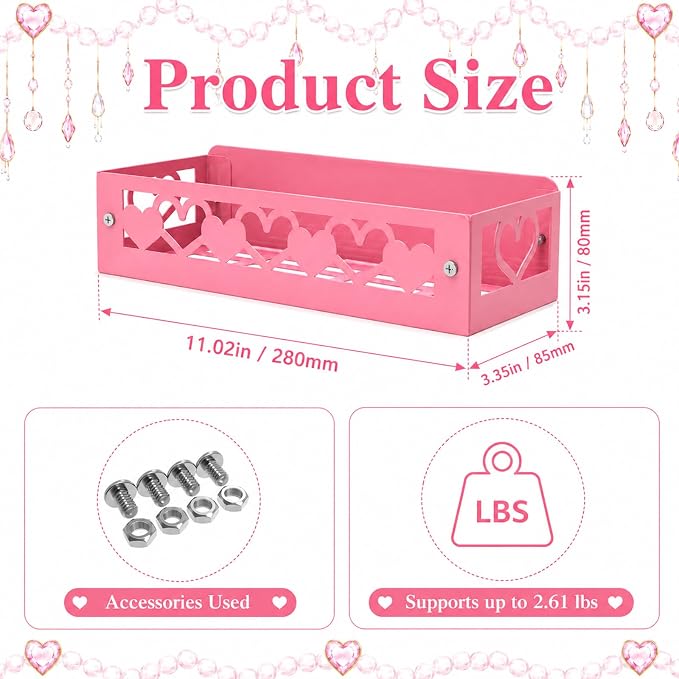 OYEFLY Pink Heart Magnetic Spice Rack for Refrigerator, Metal Magnetic Shelf Basket, Cute Fridge Organizer and Storage, Pink Kitchen Accessories for Spice Storage, Cabinet or Laundry Room (1) - Image 2