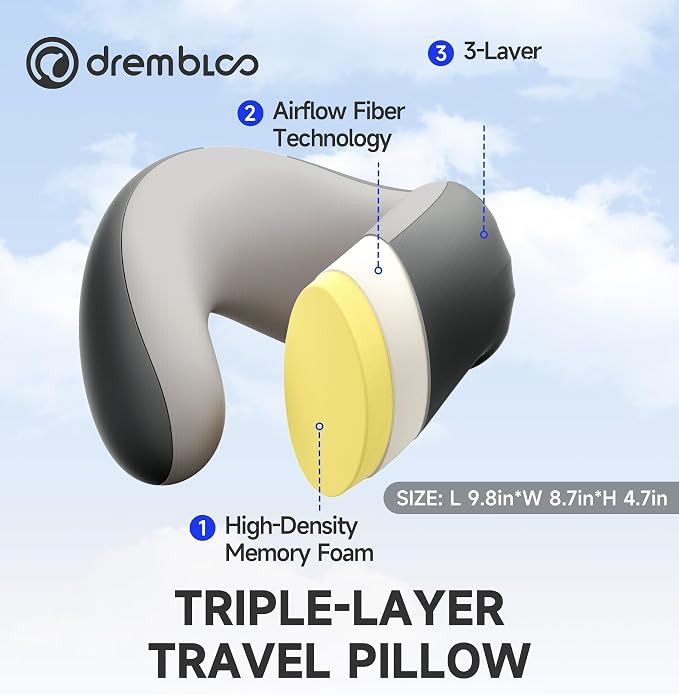 Neck Pillow Airplane, Premium Memory Foam Cooling Travel Pillows for Sleeping, Adjustable Flight Sleep Pillow with Comfortable Breathable Cover, Portable Plane Accessories - Image 6