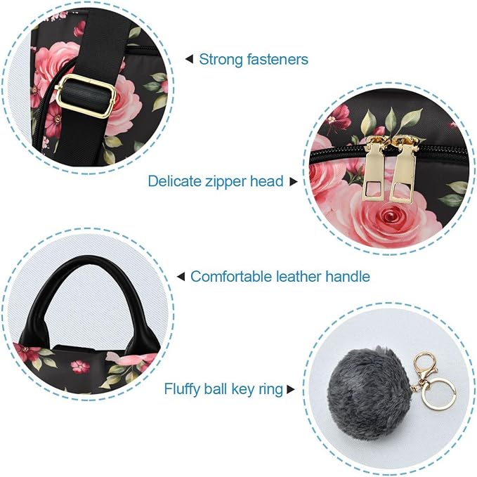ALAZA Rose Flowers Floral Black Backpack Purse for Women Anti Theft Fashion Back Pack Shoulder Bag - Image 6