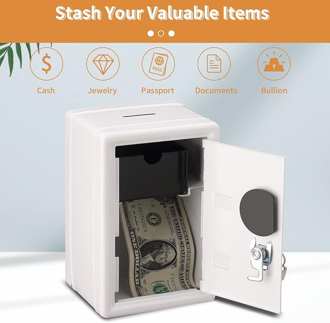 Younion Mini Money Safe and Cash Lock Box, 4.6"x 4.2"x 6.9" White - Image 2