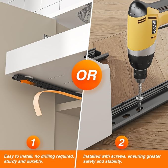 Expandable Pull Out Cabinet Organizer,12.6-20.4" Wx16.54 D,2 Pack | Upgraded 3 Quiet Slide Rails, Nano-Film Adhesive Fixing, White, Fit Kitchen/Living Room/Bathroom/Vanity - Image 7