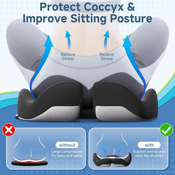 Benazcap Large Cooling Gel Memory Foam Seat Cushion for Long Sitting | Ergonomic cushion. Relieves sciatica, tailbone & lower back pain, great for office work, gaming and long-distance car travel. - Image 4