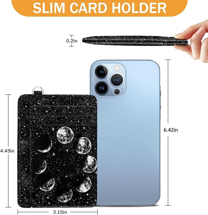 Yonlevres Moon Lunar Credit Card Holder Slim RFID Wallet Women Small Travel | Front Pocket, Handy, RFID Blocking, Woman Girls Ladies Gifts, D-ring for Keychain,Thin Mini Card Case, ID Window, PU Leather - Image 6