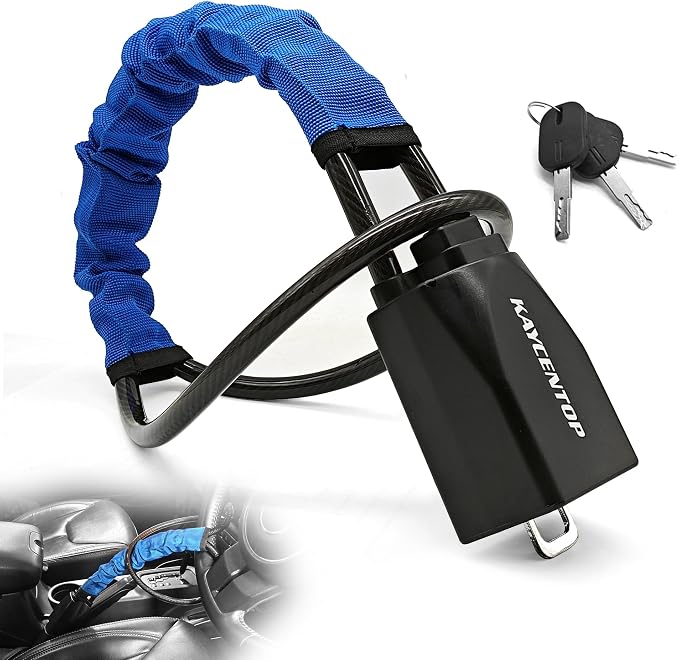 KAYCENTOP Car Steering Wheel Lock to Seat Belt Lock, Anti-Theft Device, Max 17 Inch Length, Small and Light-Weight, Multi-Functional, Fit Most Vehicle, SUV, Golf Cart Security (Blue) by KAYCENTOP