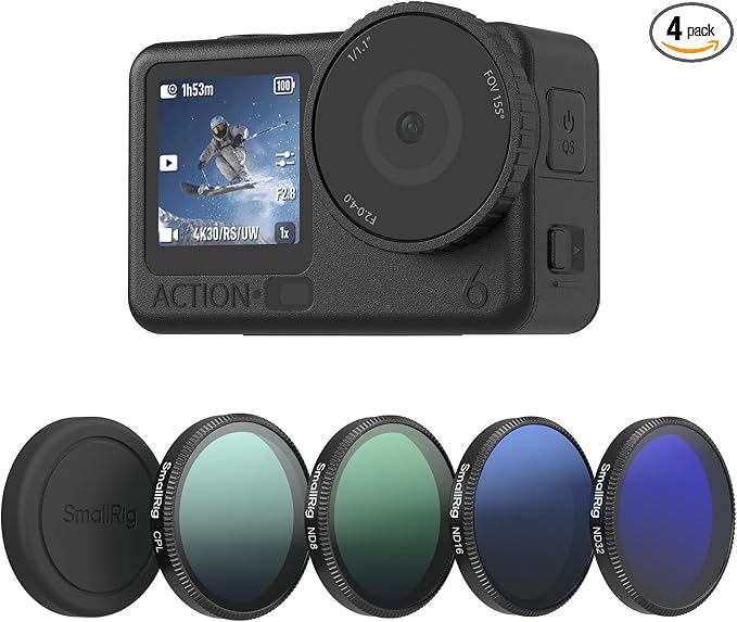 SmallRig ND Filter Kit for DJI Osmo Action 6-5895 | 5-Pack: CPL + FS ND8/ND16/ND32+Lens Silicone Cover, Snap-On Polarizing Neutral Density Filters, HD Optical Glass/Multi-Coated by SmallRig