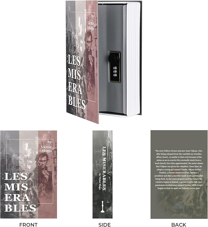 Book Safe with Combination Lock, Hidden Safe (9.5 x 6.2 x 2.2 Inch) with Fireproof Bag, Secret Diversion Safe, Hollow Book Box Hidden Storage, Money Safe Box for Cash(Les Mis) - Image 7